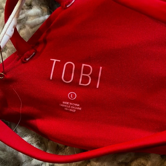 NWT tobi bright red caged bikini top in women’s large - Picture 4 of 6